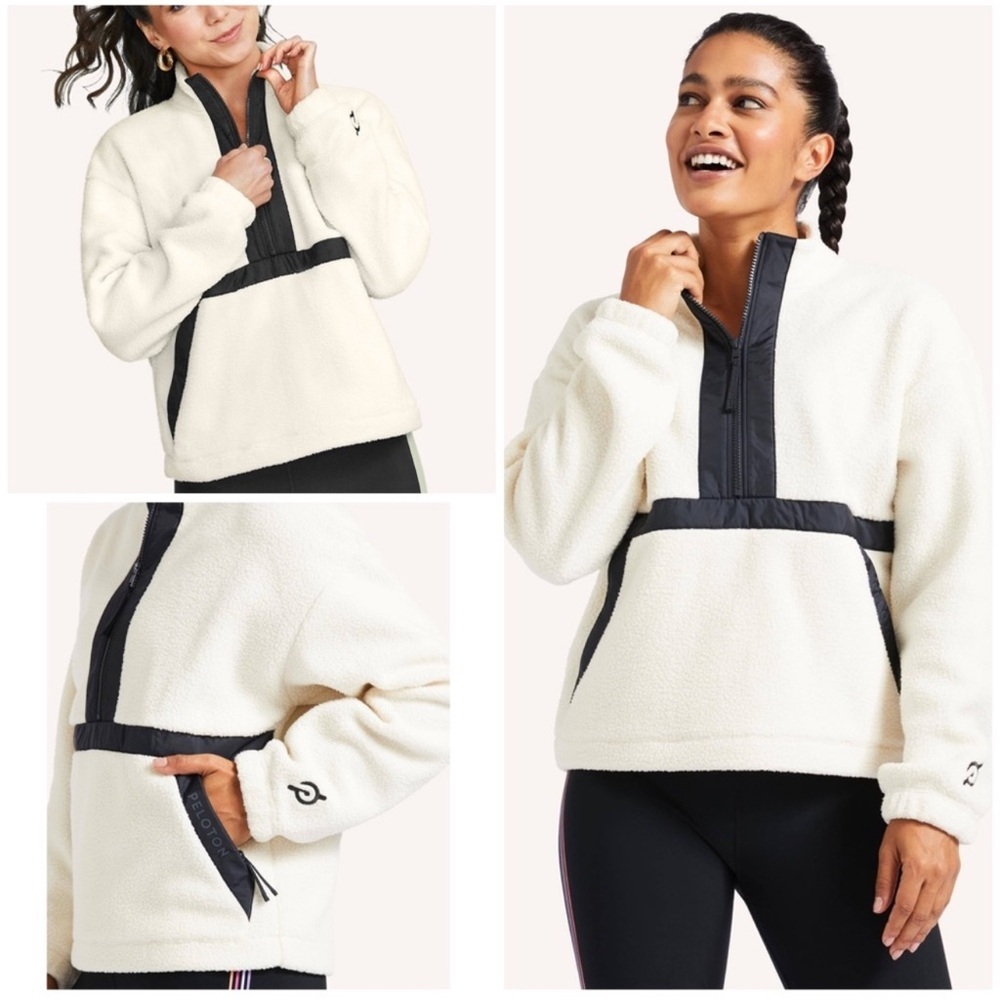 13. PELOTON SHERPA 1/2 ZIP Pullover- Cream and Black